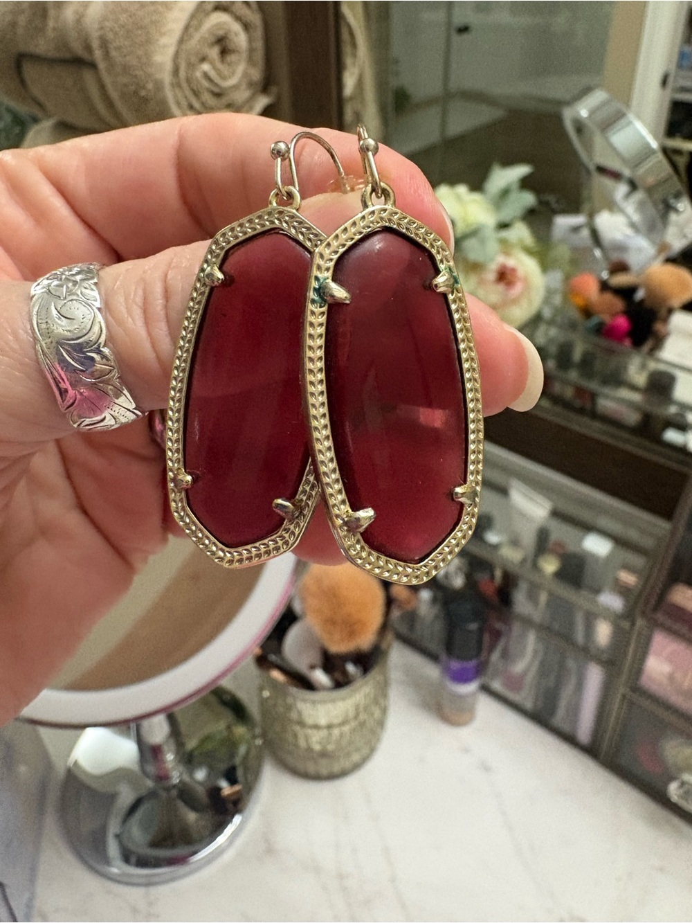 Kendra Scott Red Glass Elle Drop Earrings with Gold-Tone Frame
